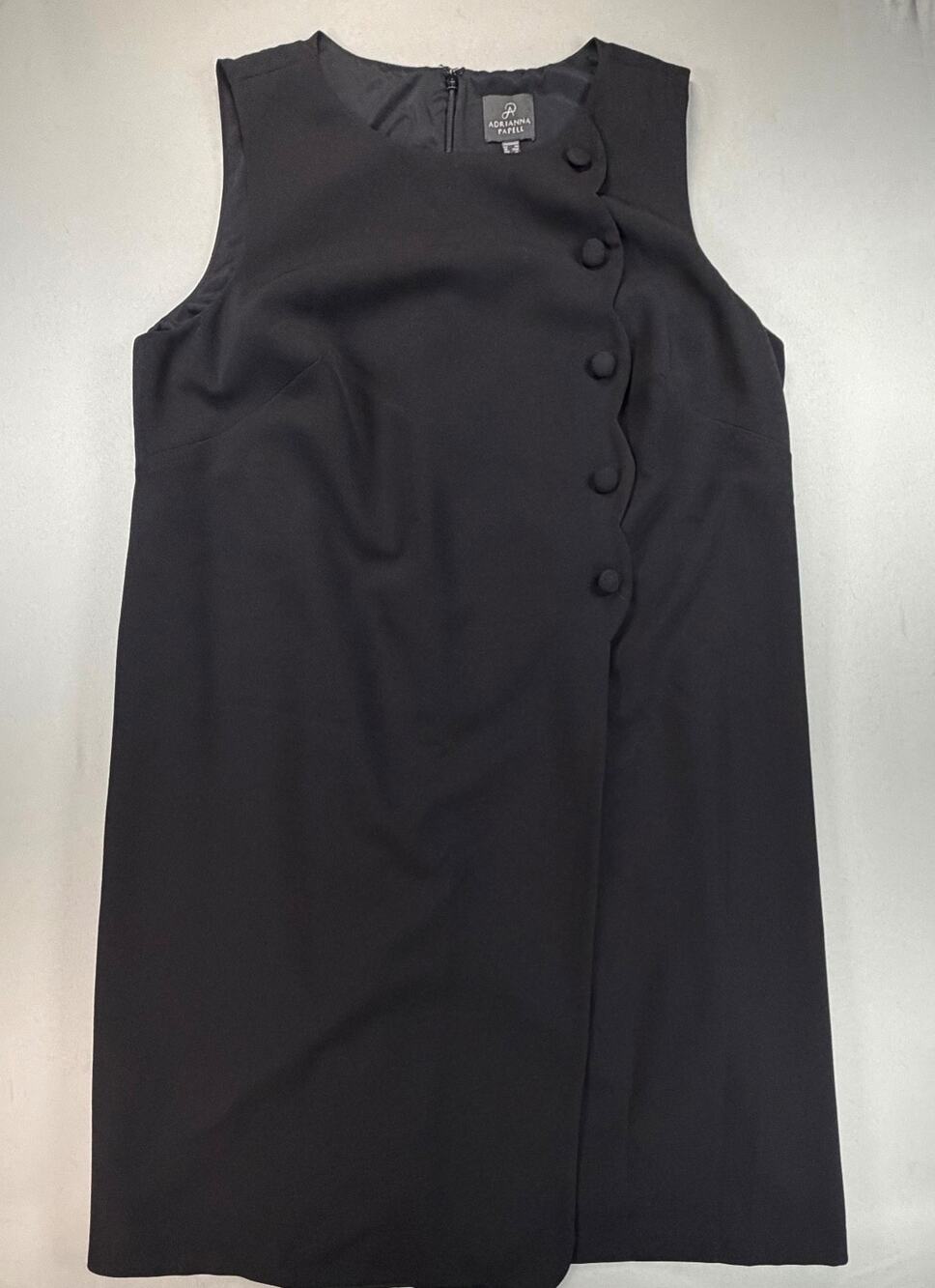 Adrianna Papell Black Scallop Button Accent Lined Dress (Women's 16W)